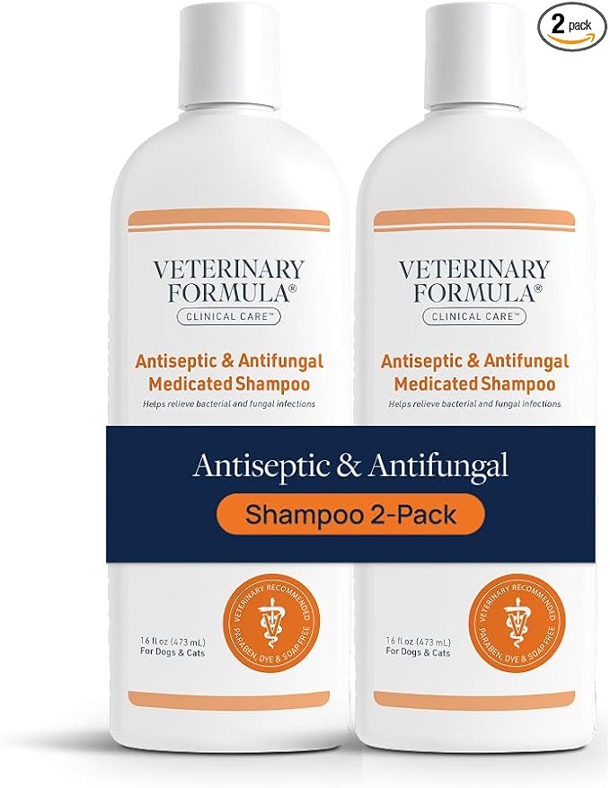 Clinical Care Antiseptic and Antifungal Medicated Shampoo for Dogs & Cats, 16 Fl Oz – Helps Alleviate Scaly, Greasy, red Skin – Paraben, Dye, Soap-Free (2 Pack)