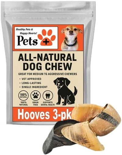 Pets Plus Premium Dog Treats – Natural Beef Hooves, 3 Pack | Long-Lasting Chews for Medium & Large Dogs, Supports Dental Health, Boredom Relief & Chewing Instincts