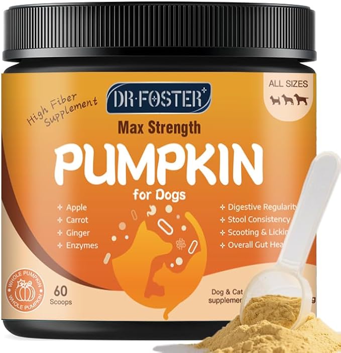 Pumpkin Powder for Dogs - Fiber Supplements for Dogs & Cats with Organic Pumpkin, Apple, Carrots and Digestive Enzymes - Healthy Stool and Digestion, Diarrhea & Constipation Relief, 10.58 oz