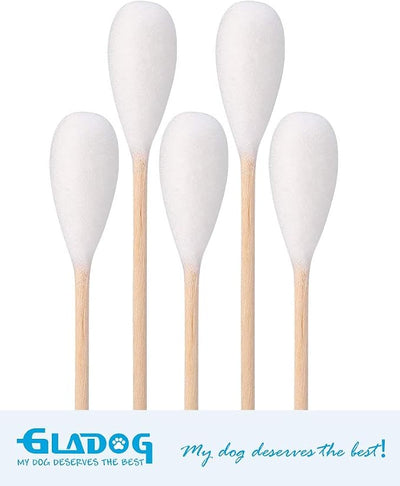GLADOG 6 Inch Professional Large Cotton Buds for Dogs, Specially Designed Dog Cotton Buds with Wood Handle, Large Means Safe