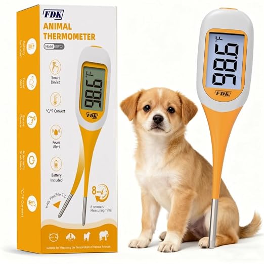 8-Second Dog & Cat Thermometer, Fast Digital Pet Rectal Thermometer with Large Backlight Screen, Fever Alarm Flexible Comfortable Soft Tip, Waterproof Veterinary Supply for Animals °C/°F