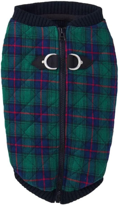 Gooby Fashion Vest Check Dog Jacket - Green Check, X-Small - Warm Zip Up Dog Bomber Vest with Dual D Ring Leash Water Resistant for Small to Medium Dogs