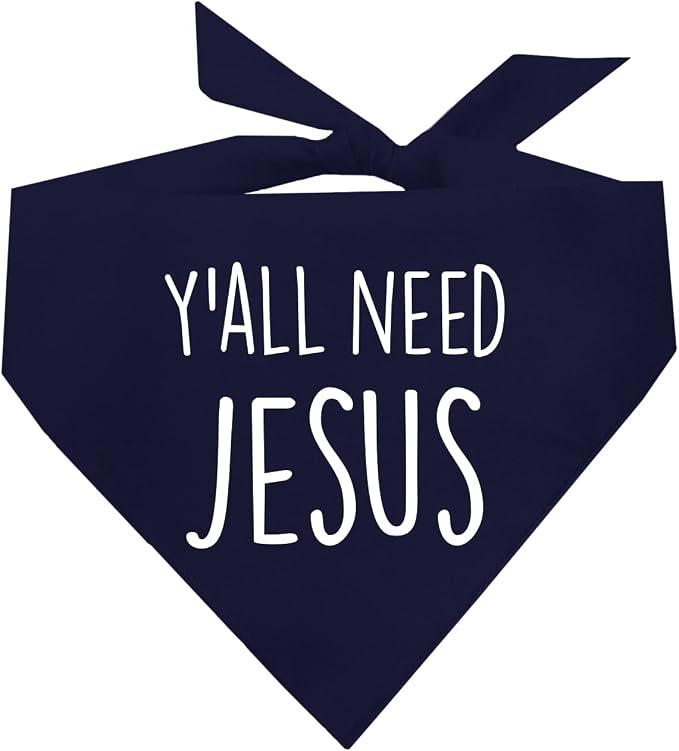 Y'all Need Jesus Christmas Easter Religious Dog Bandana (159 Navy, One Size)