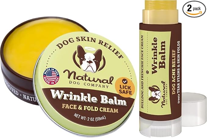 Wrinkle Balm Bundle, (1) 2 oz. Tin & (1) Travel Stick, Dog Dry Itchy Cream and Lotion, Moisturizes & Soothes Irritated Skin, Yeast Infection, Protects from Cracks & Wounds