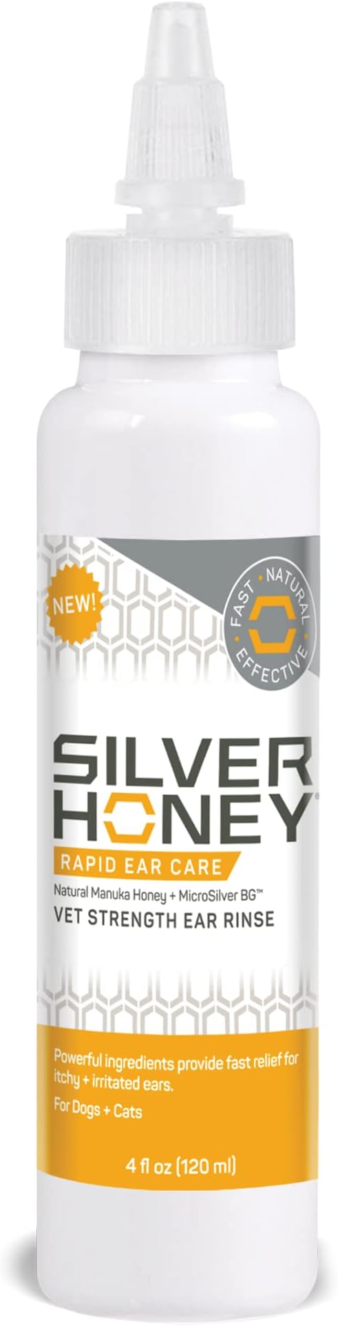 Silver Honey Rapid Ear Care Vet Strength Ear Rinse, 4oz, Manuka Honey & MicroSilver BG, Safe for Dogs & Cats