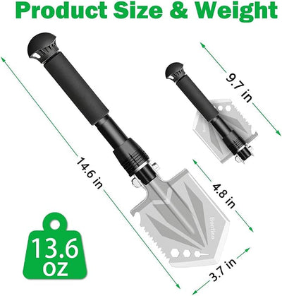 Foldable Camping Shovel - 14.6" High Carbon Steel Portable Multitool Entrenching Tool for Backpacking, Hiking, Survival & Car Emergency - Lightweight & Rustproof