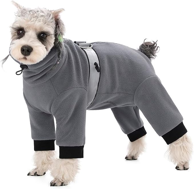 Polar Fleece Dog Pajamas Bodysuit - Small/Medium Dog Winter Jacket & Sweater - Four-Legged Warm Clothes