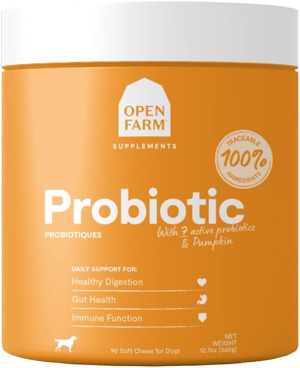 Probiotic Chews, Dog Supplement, Dog Vitamins, Supports Normal Flora and Bowel Movement Using Traceable and Vet-Approved Ingredients, 12.7 oz, 90 Count