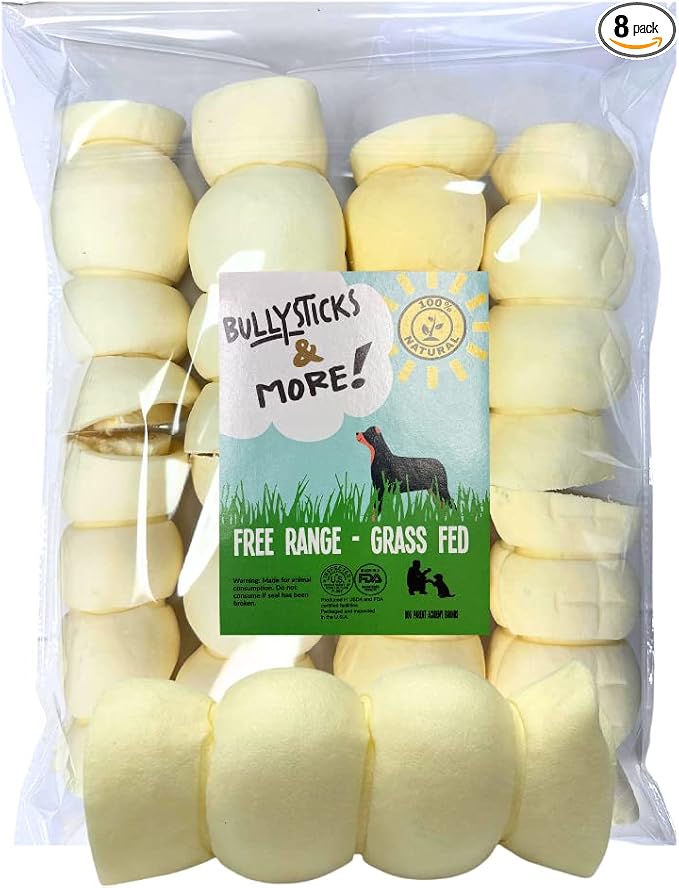 BULLYSTICKS & MORE 6 Inch Beef Cheek Rolls for Dogs (Extra Thick - 8 Count) - Beef Cheek Bones for Dogs - Dog Parents Choice - Premium No Hide Rolls