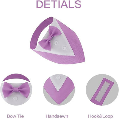Tuxedo Dog Collar for Wedding Engagement and Birthday, Formal Dog Bandana Collar Costume with Bow Tie and Adjustable Buckle,Suitable for Small Medium Large Dog. (Purple, S)