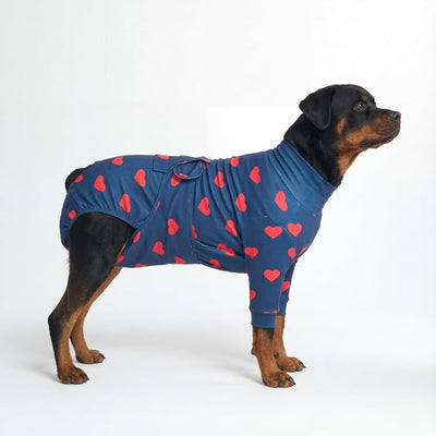 Spark Paws Dog Surgery Recovery Suit – Dog Recovery Suit After Surgery, Anti-Lick Dog Onesie, Abdominal Wound Protector, Soft Cone Alternative for Spay Neuter Male Female Pet Recovery - Hearts - 5XL