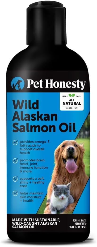 Wild Alaskan Salmon Oil for Dogs & Cats - Omega-3 Fish Oil with EPA + DHA Omega Fatty Acids, Sockeye Salmon, Skin & Coat Support, Pure Food Topper, Supports Joints, Brain & Heart Health - 16 oz