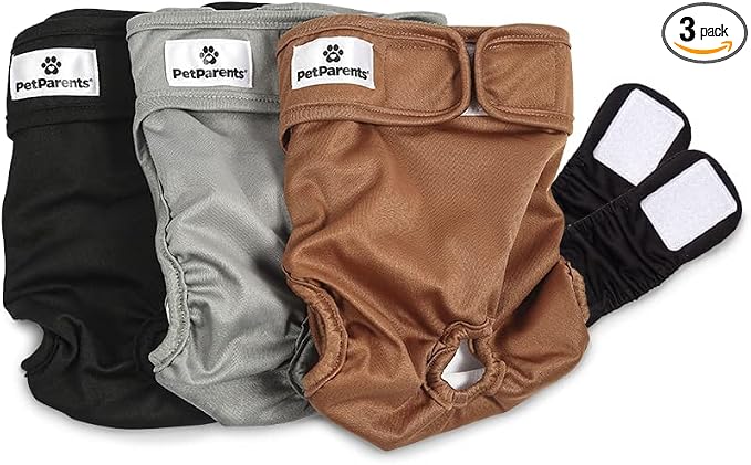 Pet Parents® Washable Dog Diapers (3pack) + Extendrs® of Durable Doggie Diapers, Premium Dog Diapers Female (Small, Natural)
