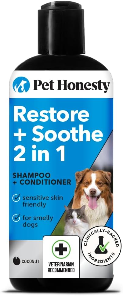 2 in 1 Dog Shampoo and Conditioner - Medicated Cat Shampoo for Itchy Skin Relief, Sensitive Skin Oatmeal Shampoo with Aloe Vera + MicroSilver BG for Hot Spot Treatment, Deodorizing Wash (16oz)