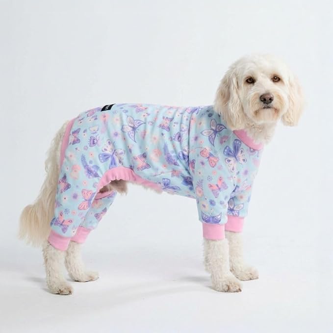 Spark Paws Dog Pajama, Dog Recovery Suit Male, Onesie, Ultra-Soft and 4-Way Stretch, for Small Medium and Large Breed - Butterfly Dreams - 2XL