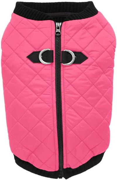 Gooby Fashion Vest Dog Jacket - Pink, X-Small - Warm Zip Up Bomber Vest with Dual D Ring Leash - Winter Water Resistant Small Dog Sweater