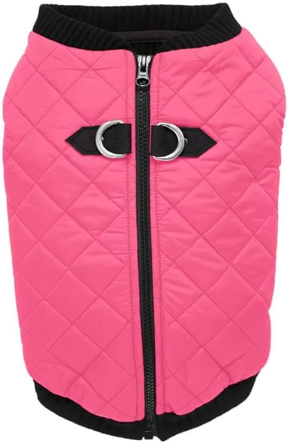 Fashion Vest Dog Jacket - Pink, Small - Warm Zip Up Bomber Vest with Dual D Ring Leash - Winter Water Resistant Small Dog Sweater