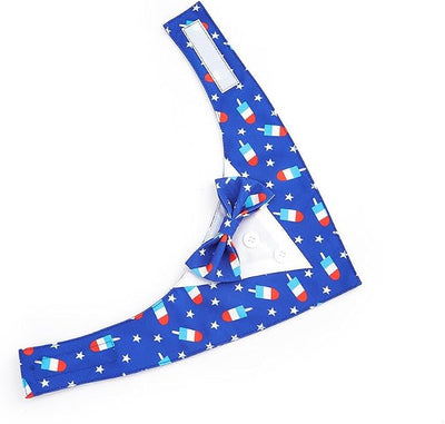 Tuxedo Dog Collar for Wedding Engagement and Birthday, Formal Dog Bandana Collar Costume with Bow Tie and Adjustable Buckle,Suitable for Small Medium Large Dog. (Blue Star, L)