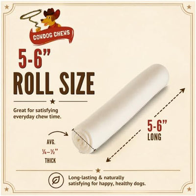 Cowdog Chews 5-6 Inches Rawhide Retriever Roll - Chewing Dog Treat, 100% Natural - Natural Grass Fed Livestock Sourced (18 Pack)