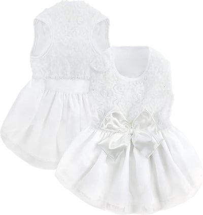 ASENKU Dog Dress Pet Wedding Dress Princess Lace Puppy Birthday Party Outfit Formal Apparel Girl for Small Medium Dogs Cats (Small, White)