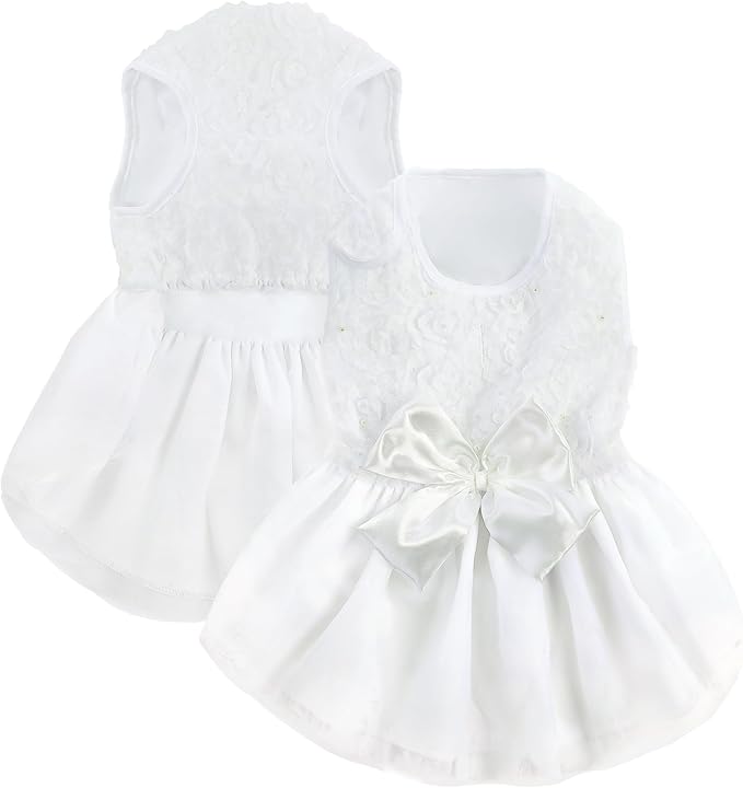 ASENKU Dog Dress Pet Wedding Dress Princess Lace Puppy Birthday Party Outfit Formal Apparel Girl for Small Medium Dogs Cats (X-Small, White)