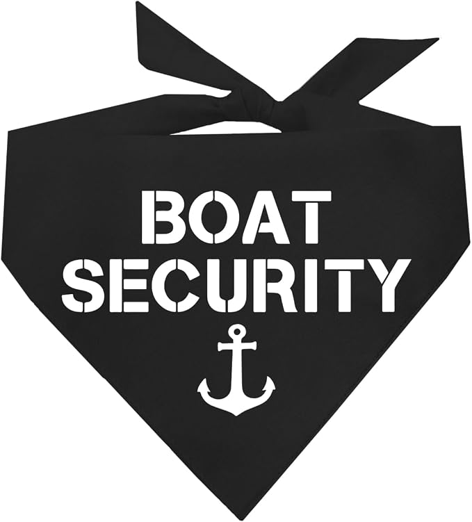 Boat Security Dog Bandana | 100% Cotton Adjustable Triangle | Made in USA | Boat Lover | Captain | Beach | Lake | Funny Outfit Prop Photoshoot | Black, One Size (243)