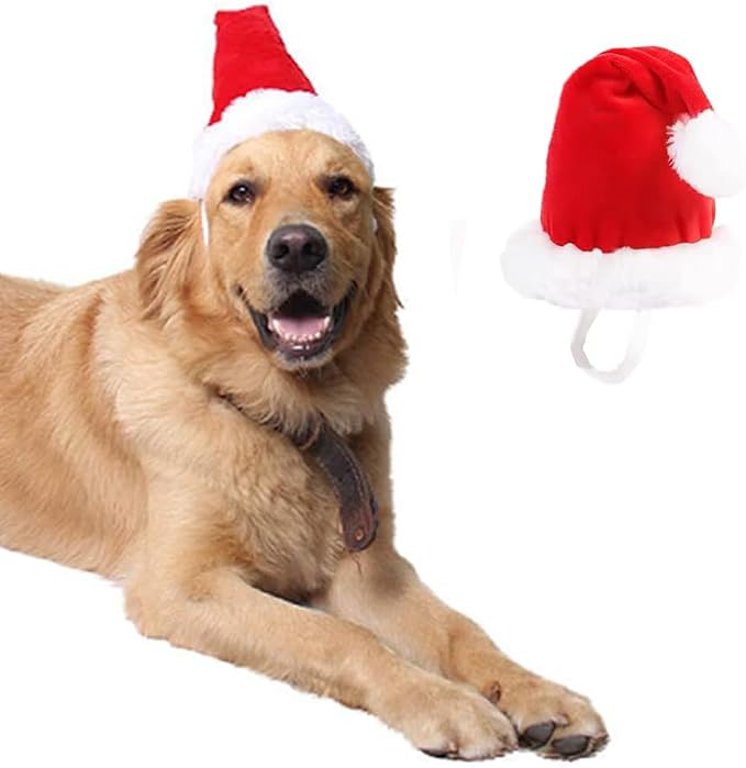 Adjustable 3D Christmas Dog Santa Hat for Medium to Large Dogs Pet Dog Santa Costume…