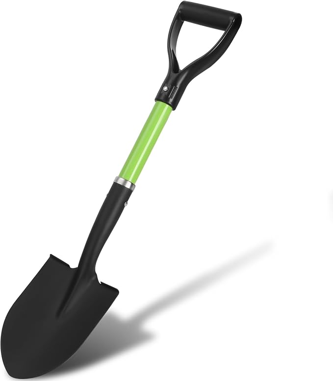 28-Inch Mini Garden Shovel, Kids Small Shovel, Fiberglass Handle with D-Grip & Alloy Steel Head for Car Emergency Kit, Beach, Planting & Light Duty Digging (Green)