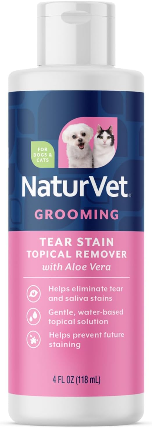 Tear Stain Topical Remover Plus Aloe – 4 oz | Eliminates Unsightly Tear & Saliva Stains | Gentle, Water-Based Formula | for Dogs & Cats