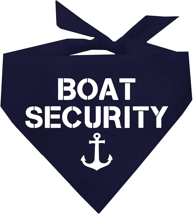Boat Security Dog Bandana | 100% Cotton Adjustable Triangle | Made in USA | Boat Lover | Captain | Beach | Lake | Funny Outfit Prop Photoshoot | Navy, X-Small (243)