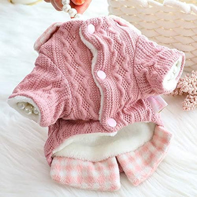 Dog Princess Sweater for Small Dogs Thick Shirt Plaid Clothes Costume Pet Girl Cute Coat Outfits Fall Costumes Winter Dog Sweaters (S,Pink)