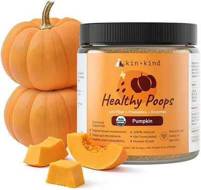 kin+kind Healthy Poops – USDA Organic Pumpkin Powder for Dogs and Cats – Prebiotic Pumpkin Powder, Supports Probiotic Activity – 8 oz