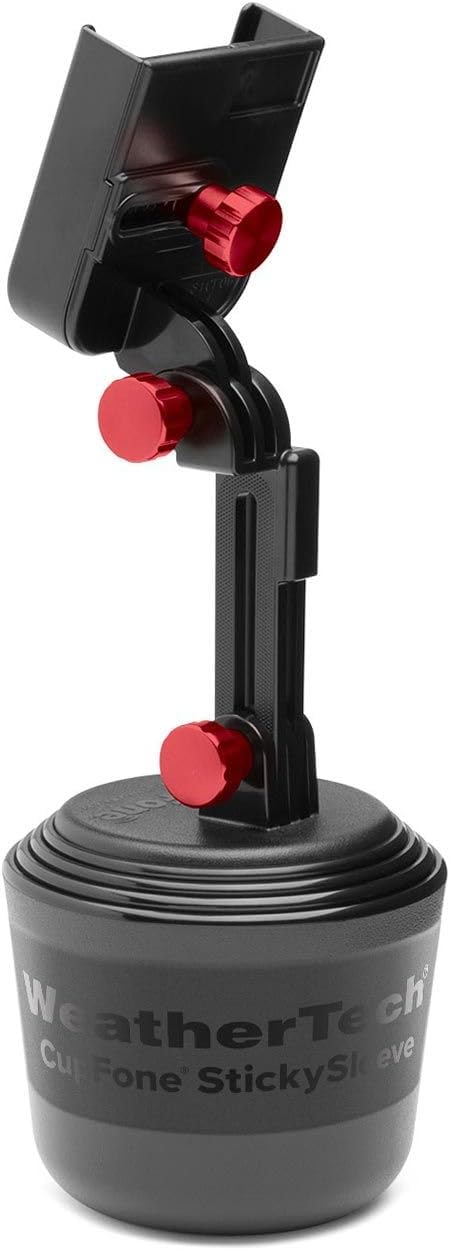 CupFone with Extension – Adjustable, Universal Cup Holder Cell Phone Mount Car & Truck Accessory – Best Design for iPhone & Smartphone Charging – Red Metal Knobs
