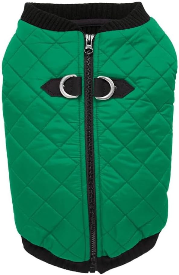 Fashion Vest Dog Jacket - Green, X-Small - Warm Zip Up Dog Bomber Vest with Dual D Ring Leash Water Resistant for Small to Medium Dogs
