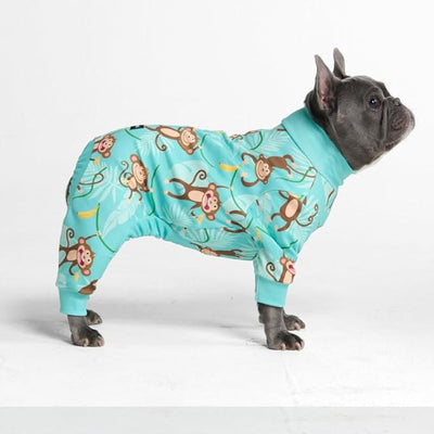 Spark Paws Dog Pajama, Dog Recovery Suit Male, Onesie, Ultra-Soft and 4-Way Stretch, for Small Medium and Large Breeds - Monkey Business - XL