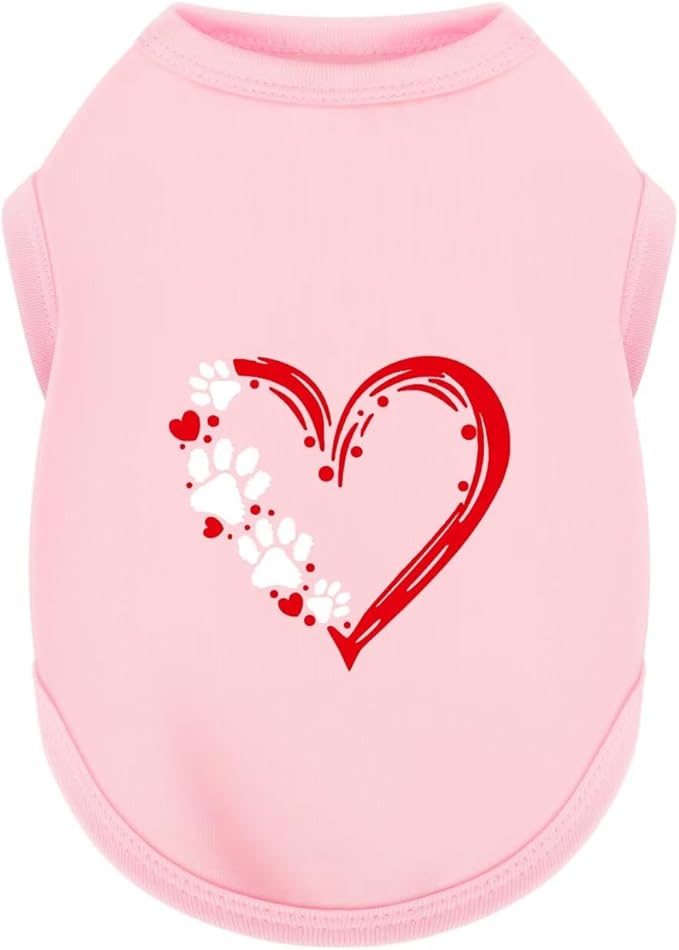 Discover Cozy Sleeveless Canine Wear: Soft, Lightweight, and Breathable Cotton Dog Shirt Featuring Heart and Paw Graphics. Vest Tank Top is Ideal for Small, Medium, and Large Breeds Pink 2XL