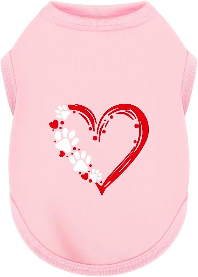 Discover Cozy Sleeveless Canine Wear: Soft, Lightweight, and Breathable Cotton Dog Shirt Featuring Heart and Paw Graphics. Vest Tank Top is Ideal for Small, Medium, and Large Breeds Pink XS