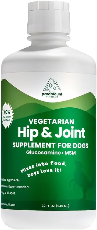 Plant-Based Liquid Glucosamine for Dogs, 1600mg Joint Support, MSM, Glucosamine & Omega 3-6-9, Shellfish-Free Dog Arthritis Supplement for Mobility & Flexibility, Made in USA, 32 oz