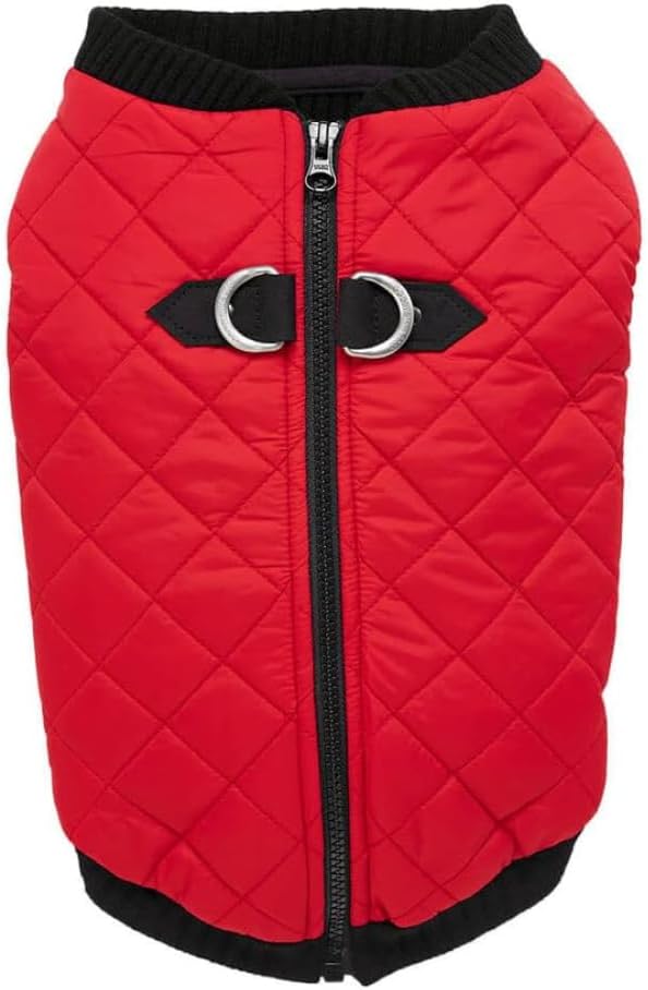 Fashion Vest Dog Jacket - Red, Small - Warm Zip Up Bomber Vest with Dual D Ring Leash - Winter Water Resistant Small Dog Sweater