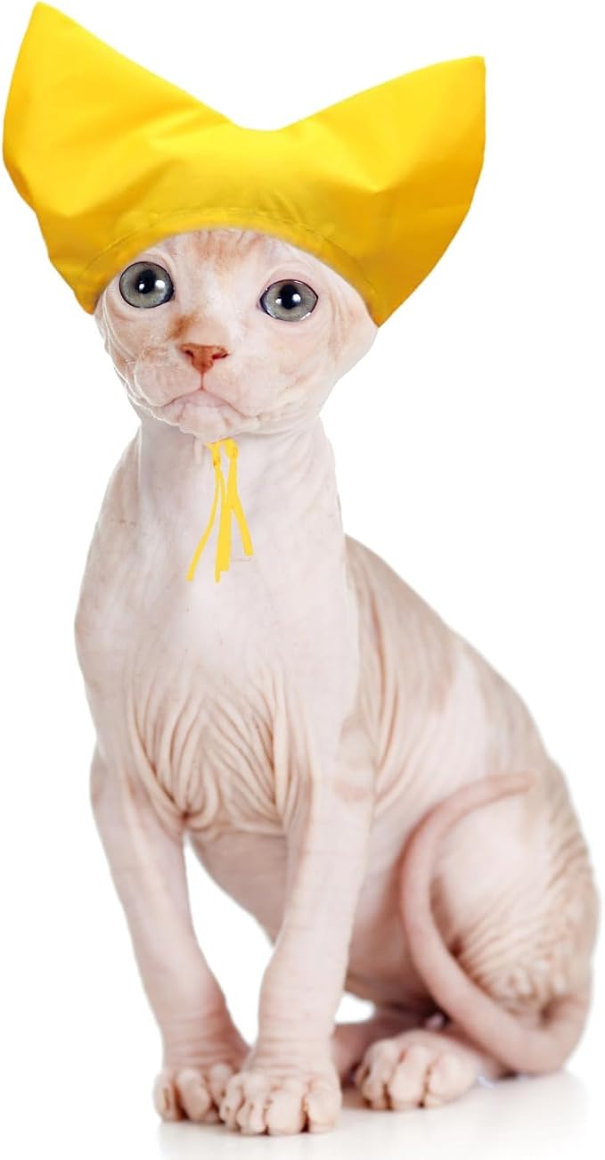 Pet Shower Cap - Waterproof Shower Caps for Sphynx Reusable Cats Ear Protection Bath Cap with Adjustable Strap Ear Covers for House Cats Small Dogs Puppy Pet Grooming Accessories (Yellow)