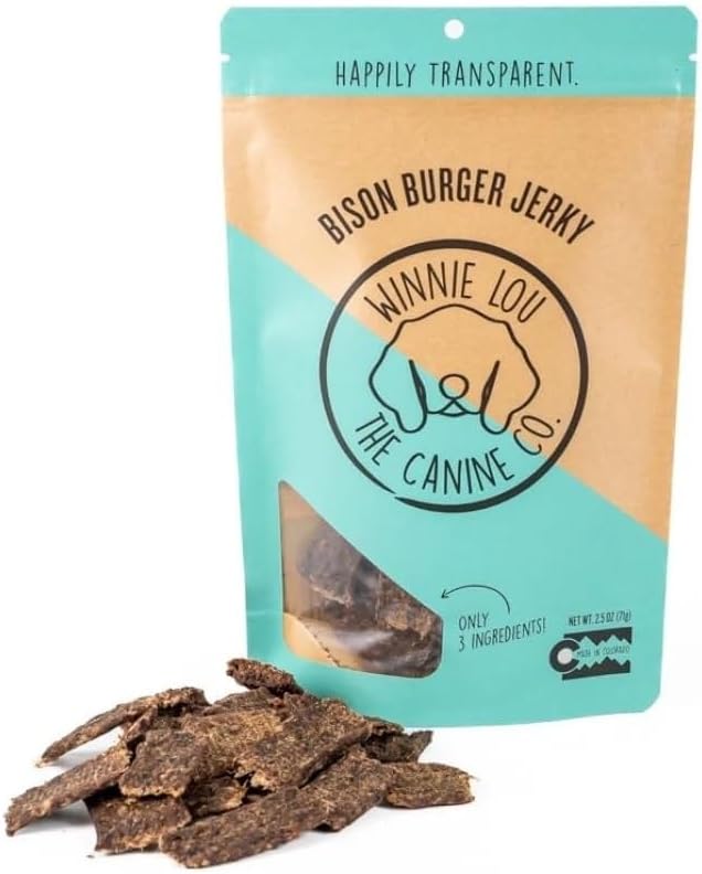 Winnie Lou Bison Burger Jerky Dog Treats – Limited Ingredient, Human Grade, Training Treats for Small, Medium & Large Dogs, USA Made, High Protein, Chews, Hypoallergenic, Sensative Stomach (1 Pack)