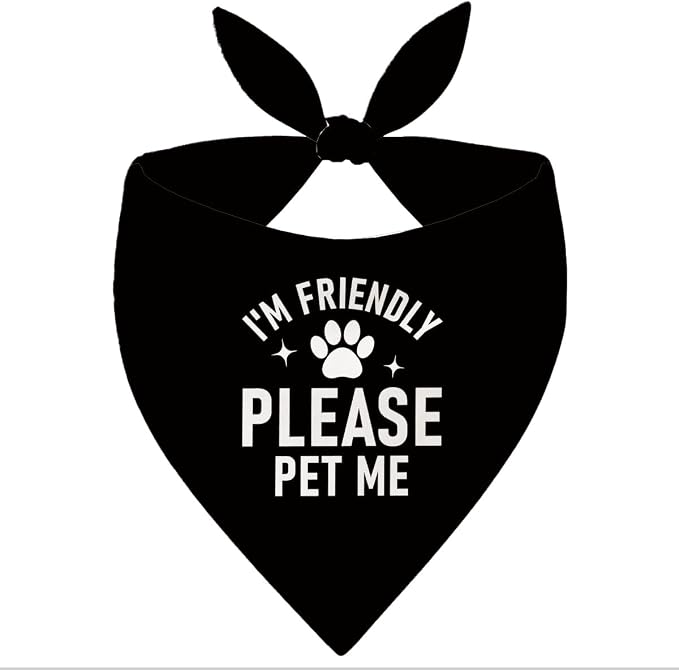 I'm Friendly Please Pet Me Dog Bandana, Black Pet Dog's Scarf Accessories, Dog's Bandana for Small Medium Dogs, Gift to Dogs Lover, Puppy Triangle Scarf for Boy and Girl