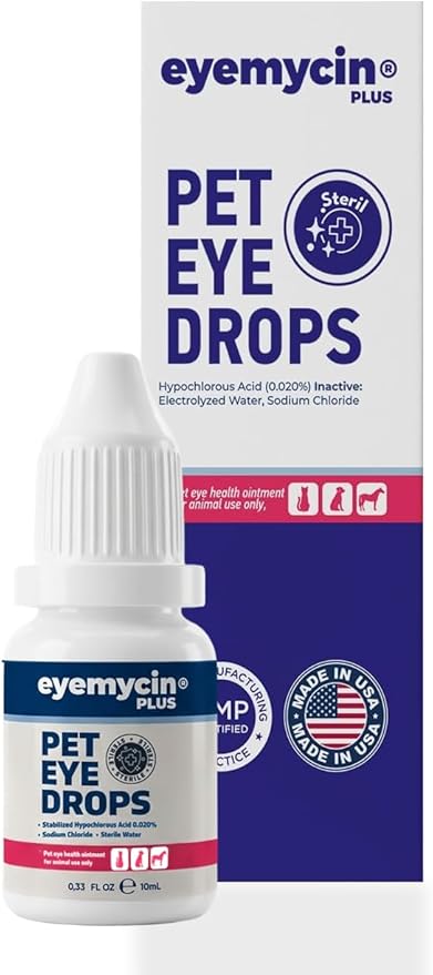 EYEMYCIN dog eye drops and cat eye drops, pet eye drop, Vet-Recommended Dog Eye Infection Treatment to Soothe Infection Allergy,Relieve Dry Eyes Pink Eyes, Pet Tear Stain Cleaner Horses (0,33 fl oz)