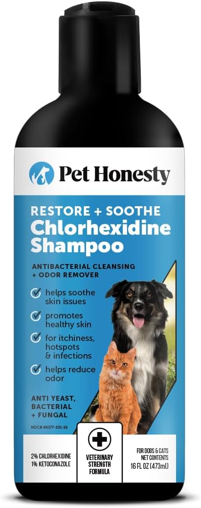 Chlorhexidine Cat & Dog Seasonal Itch Relief Shampoo, for Allergies, Itching, Skin and Coat Supplement, Helps Shedding, Hot Spots, Deodorizing Dog Shampoo & Grooming Supplies,16oz