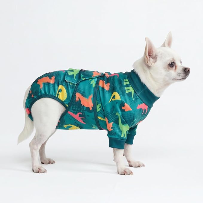 Spark Paws Dog Surgery Recovery Suit – Dog Recovery Suit After Surgery, Anti-Lick Dog Onesie, Abdominal Wound Protector, Soft Cone Alternative for Spay Neuter Male Female Pet Recovery - Dinosaurs - S