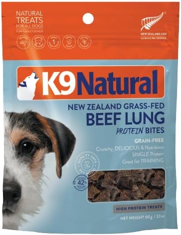 Freeze-Dried Single Ingredient Dog Treats, High-Value, Low-Calorie Protein Bites for Active Dogs, Healthy Dog Training Treats, Grain-Free Reward, Beef Lung, 2.1oz