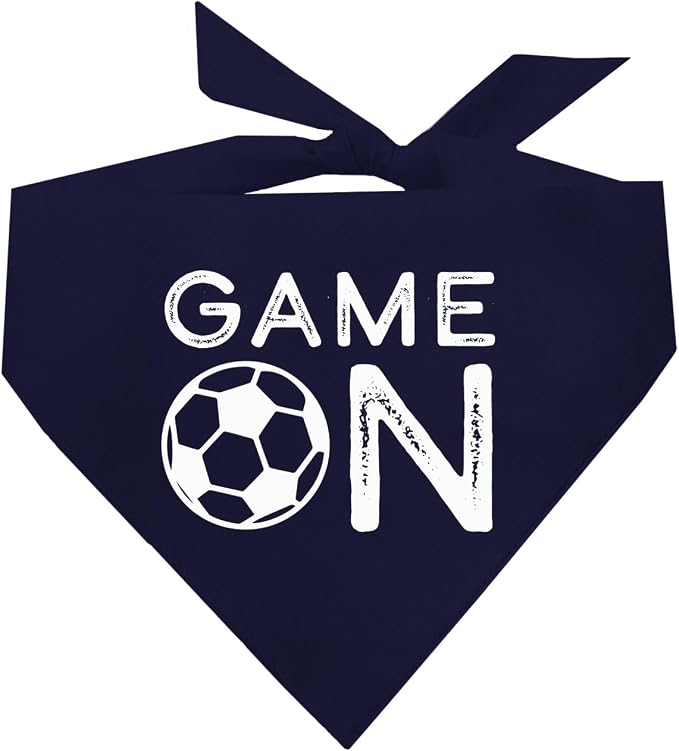 Game On Soccer Dog Bandana | 100% Cotton Adjustable Triangle | Made in USA | Soccer| Sports | Biggest Fan | Game Day | Navy, One Size (1073)