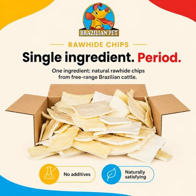 Brazilian Pet Premium Thick Cut Chips, Wholegrain Rawhide (Last Much Longer Than Traditional Chips). 100% Natural. Great Behavioral Dog Chewing Treat Solution. No Preservatives. (1 Pound)