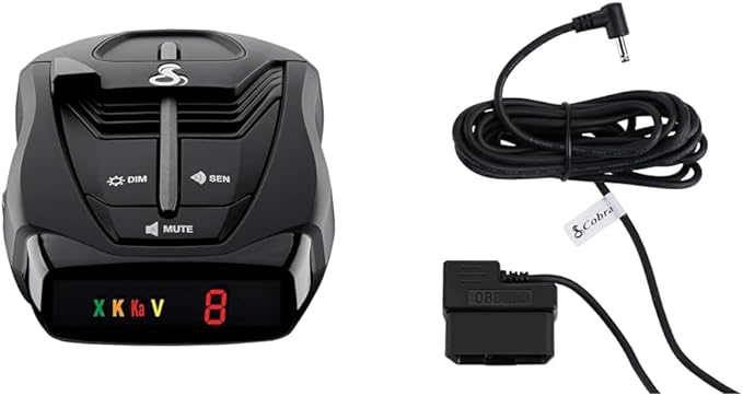 Cobra RAD 380 Laser Radar Detector + OBDII Power Cord Bundle – Long Range Detection, LaserEye Front and Rear Detection, IVT Filtering, Adjustable Sensitivity, Digital Signal Processing, Black