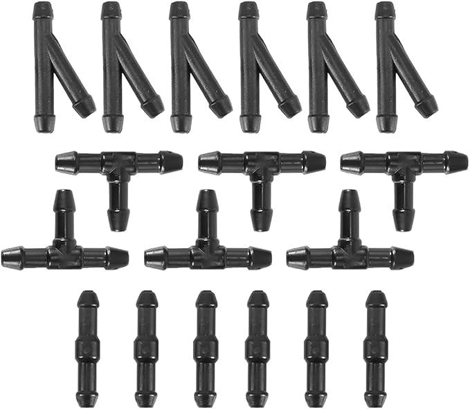 AUCELI Car Windshield Washer Hose Connector Kit, 18PCS 3 Way Type Vehicle Windscreen Water Pipe Adapter, Automotive Wind Screen Wiper Jet Fluid Hose Fitting Splitter, Universal Fit (Black)
